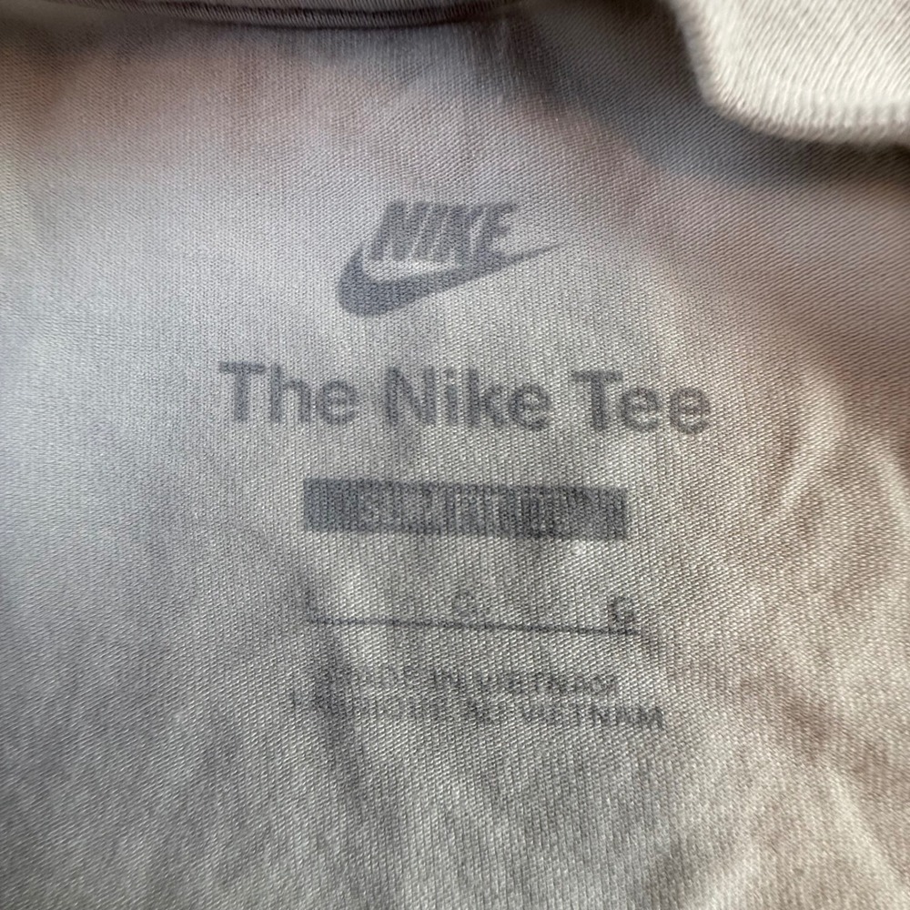 Nike Womens Slim Fit Embroidered Swoosh T-Shirt Tan Beige Large Short Sleeve Tee - Picture 3 of 6